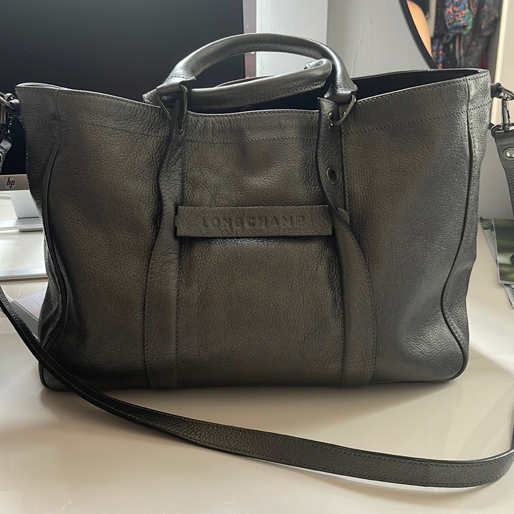 LONGCHAMP 3D gunmetal tote bag